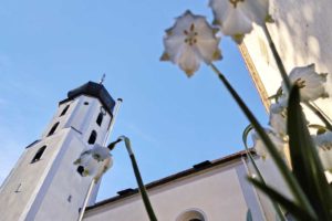 Kirche mit Märzenbecher