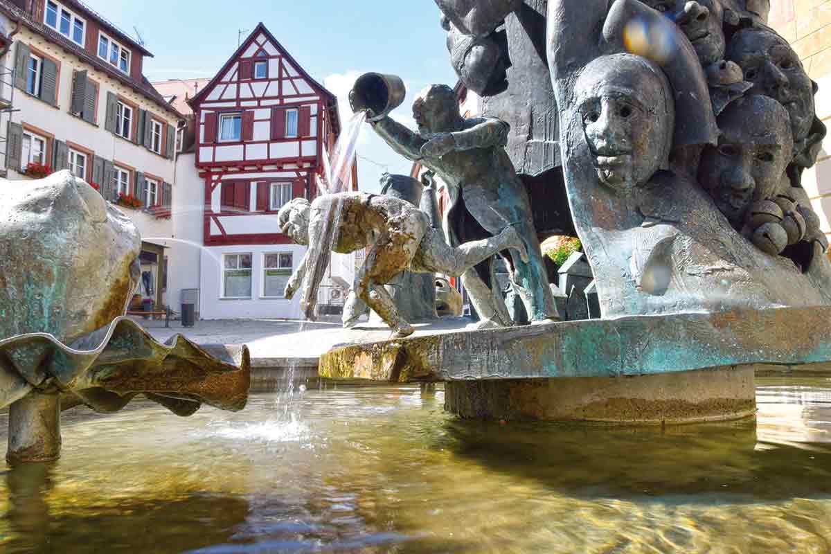 Riedlingen Altstadt mit Narrenbrunnen