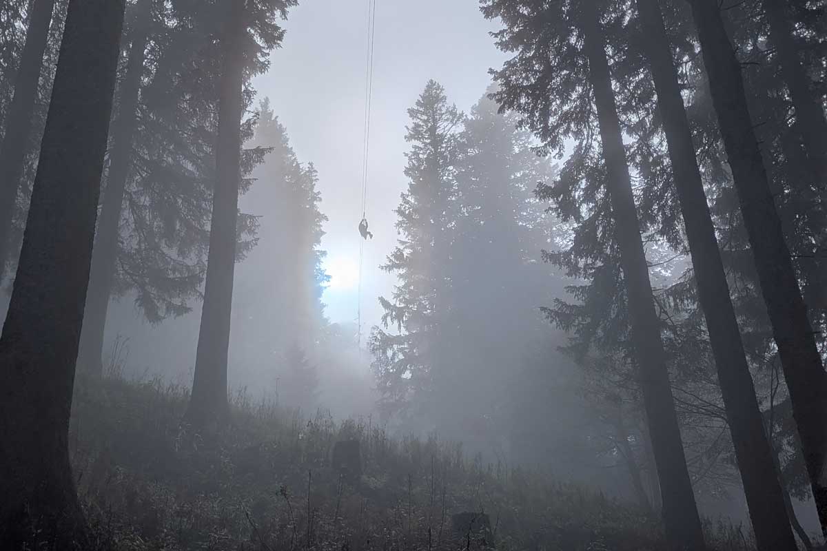 Drahtseilbahn im Wald
