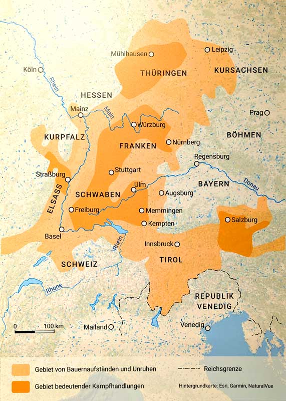 Karte des Bauernkriegsgebietes 1525
