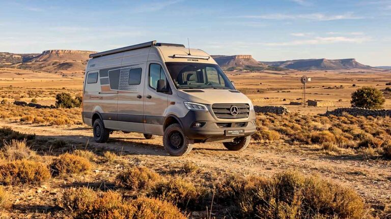 Hymer Grand Canyon S 700 in Meseta-Landschaft
